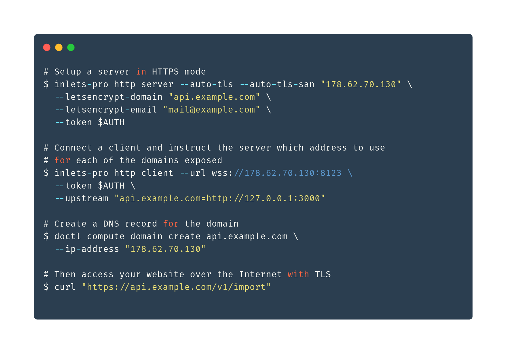 CLI example with a HTTPS cert from Let's Encrypt