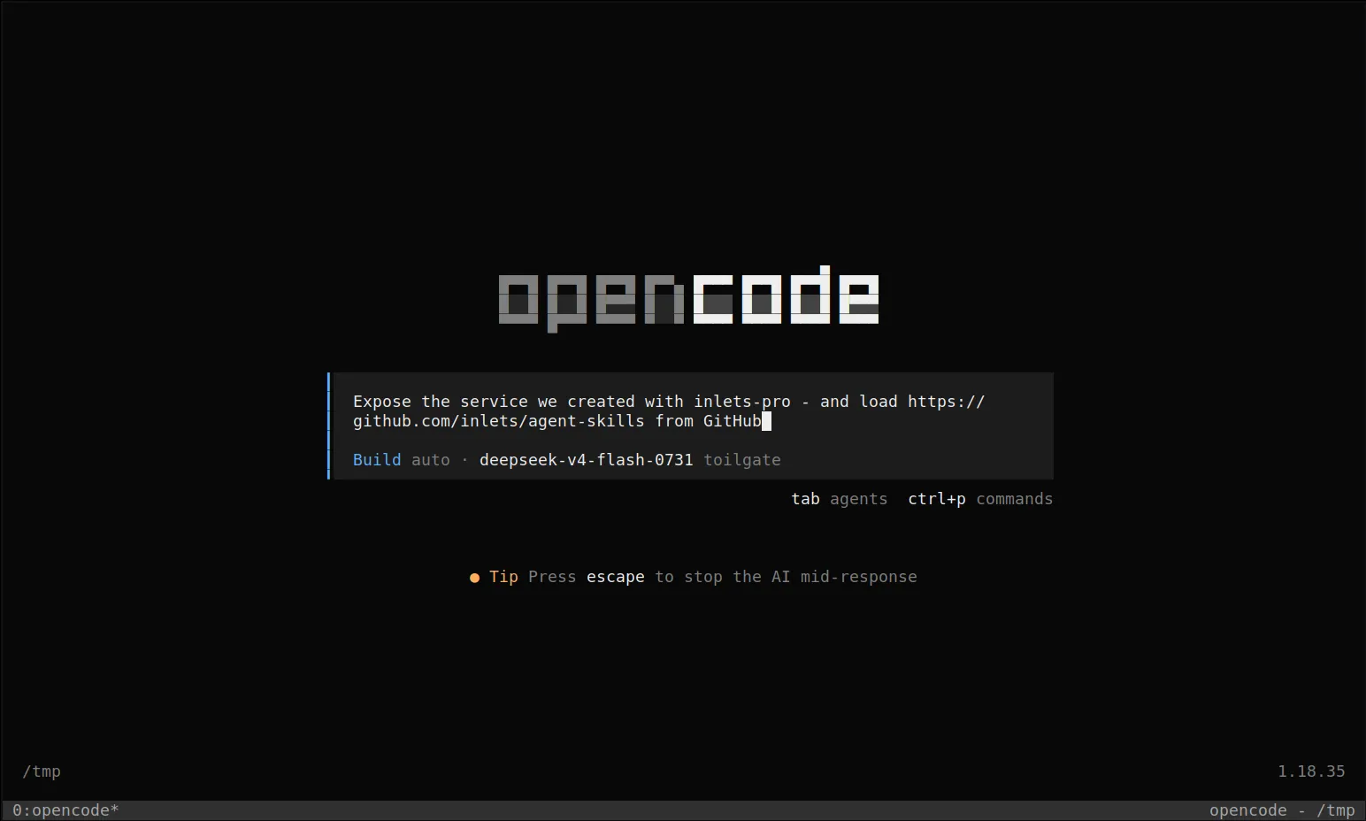 Tunnel prompt typed into the opencode composer