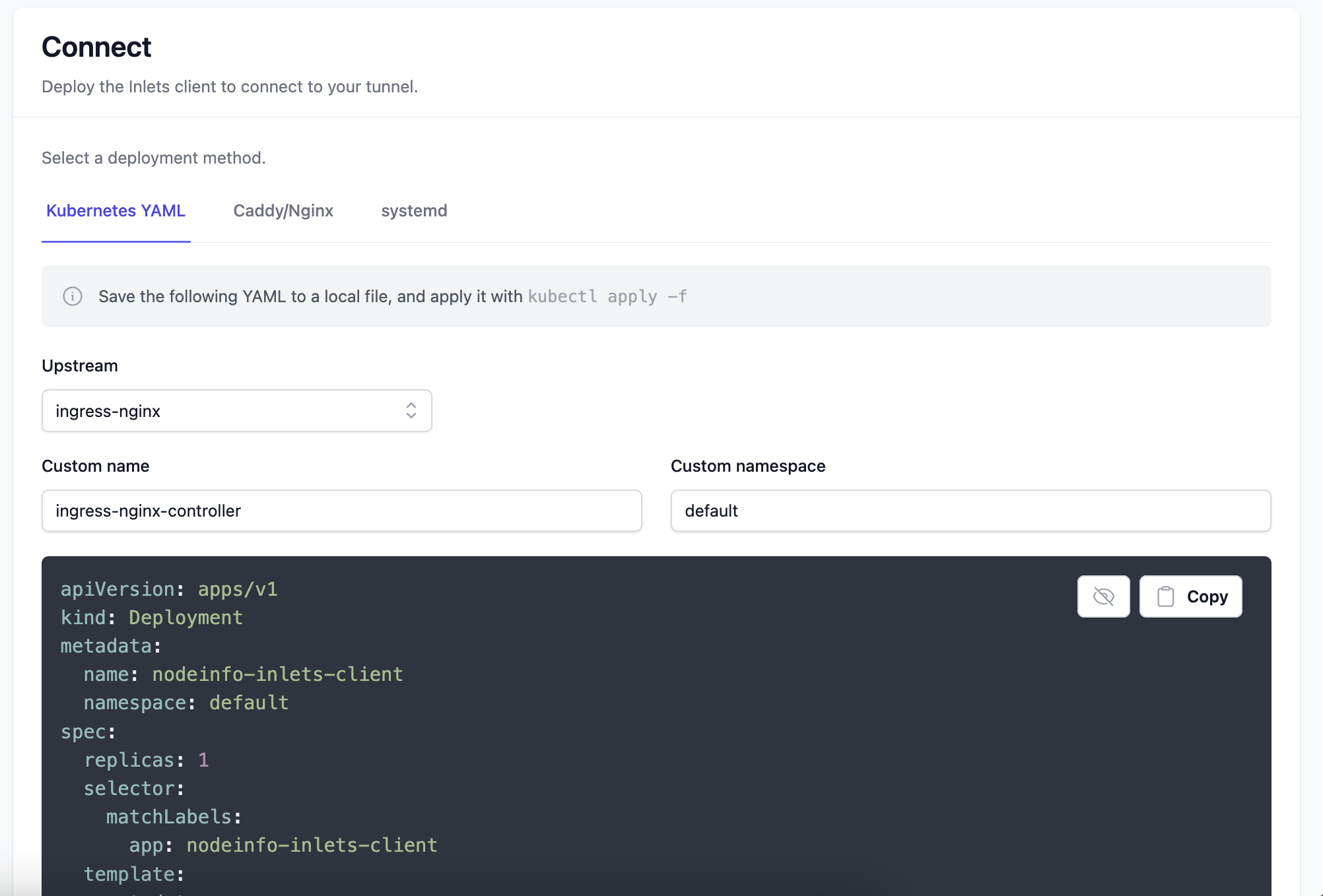 The inlets-cloud dashboard